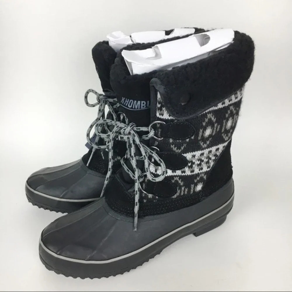 Khombu‎ Womens Size 6 Irene Black White Sweater Knit Winter Snow Duck Boots NEW